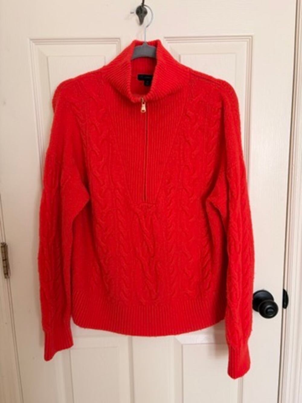 J.Crew Red Cable Knit Half Zip Sweater Merino Alpaca size M